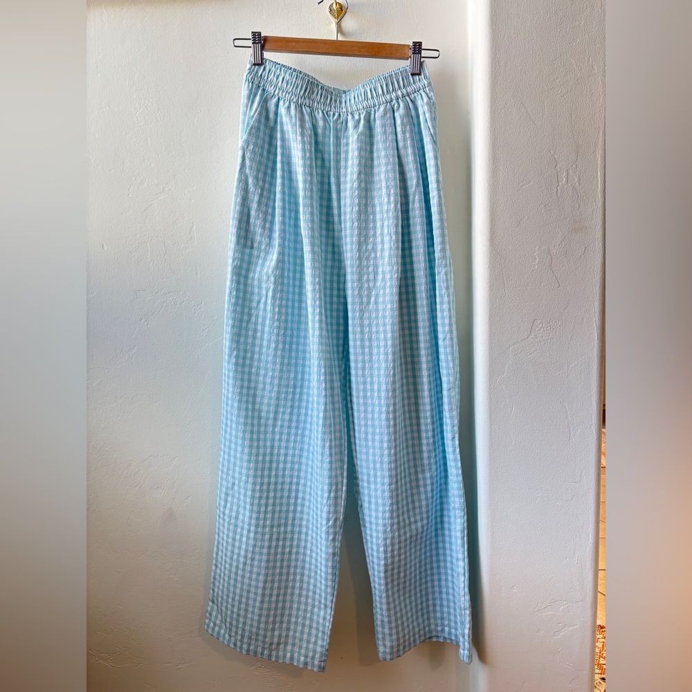 Light Blue and White Gingham Women's Soft Pants